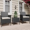 3-Piece Patio Furniture Set, With Cushions & Glass Table, All-Weather Rattan Chairs for Garden, Porch, Poolside - 2 of 4