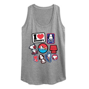 Women's - Peanuts - I Heart Snoopy Patches Graphic Racerback Tank - 1 of 4