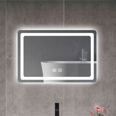 Vynxaria 15in H Smart LED Polished Crystal Bathroom Vanity Mirror Wall Mounted with Anti Fog Ideal for Small Bathrooms