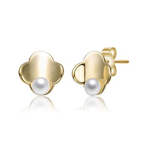 Guili 14k Yellow Gold Clover Pearl Stud Earrings, Timeless Classic Design, Elegant Chic for Everyday Grace and Joyful Lucky Celebrations - 1 of 3