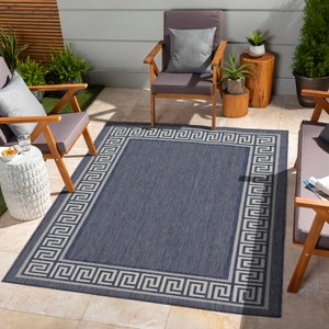 Outdoor Rugs for Living Rooms, Patios, Decks, Entryways, Camping, RV, Picnics, Three Sizes Available, Blue Threaded Pattern - 1 of 1