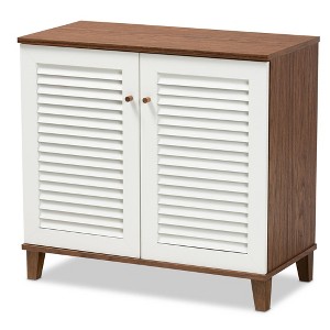 Coolidge 4 Shelf Wood Shoe Cabinet White/Walnut - Baxton Studio - 1 of 4