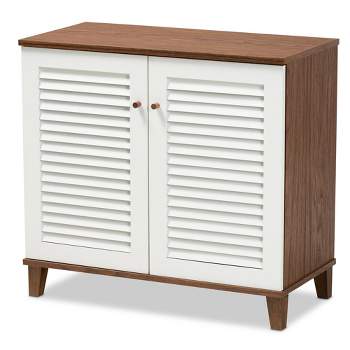 Coolidge 4 Shelf Wood Shoe Cabinet White/Walnut - Baxton Studio