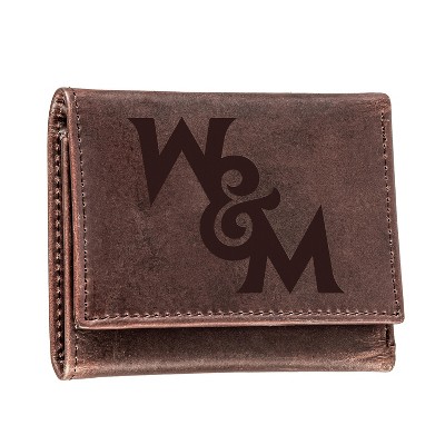 Evergreen NCAA William & Mary Tribe Brown Leather Trifold Wallet Officially Licensed with Gift Box