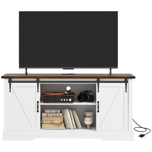 Homcom Sideboard Buffet Cabinet With Charging Station 59 Farmhouse Coffee Bar Cabinet With Sliding Barn Doors Tv Stand For Tvs Up To 65