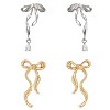 2-Pair Women's Stud Earrings, Gold & Silver-Tone Bow Designs, Modern Style for Women - 4 of 4
