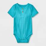 Baby Ribbed Henley Short Sleeve Bodysuit - Cat & Jack™ Turquoise Green 0-3M