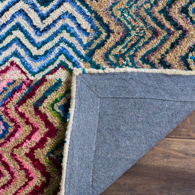 Multicolor Chevron Pattern Handmade Wool and Cotton Area Rug, 3' x 5'