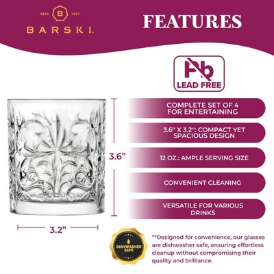 Barski Tattoo Design Crystal Double Old Fashioned Whiskey Glasses Set