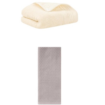 REGALWOVEN Solid Stripe Pattern Bathroom Face Hand Towels 14" x 30"/13" x 30" 2 Pcs