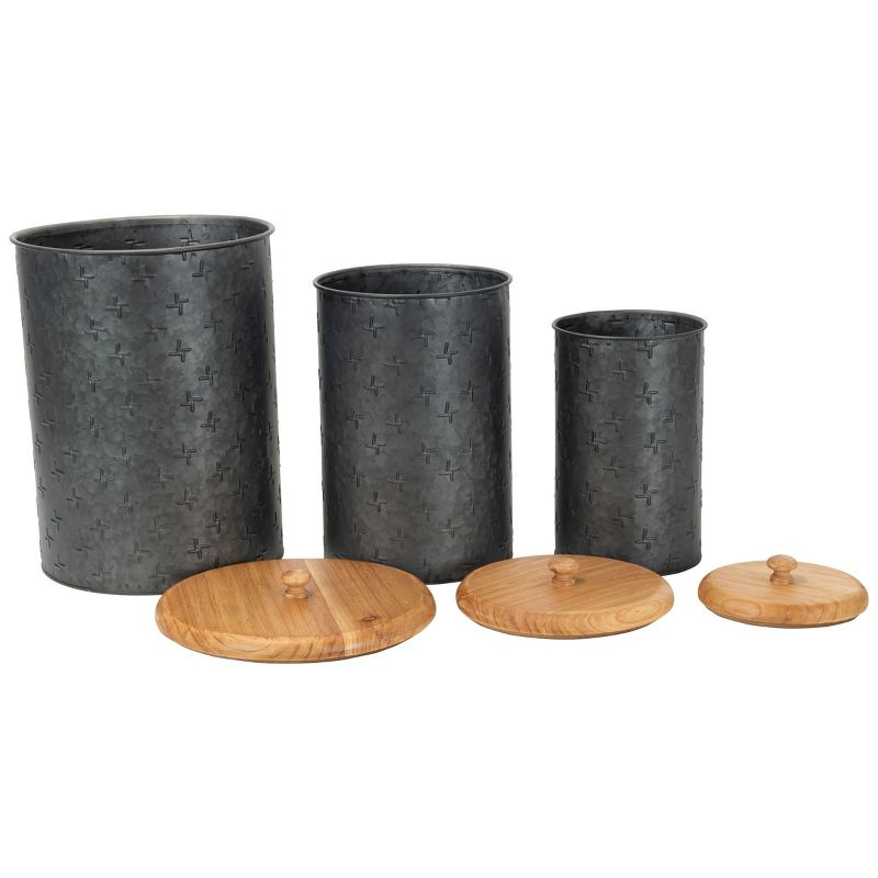 Set of 3 Black Embossed Galvanized Metal Decorative Storage Canisters - Foreside Home & Garden, 3 of 8