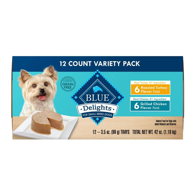 Blue Buffalo Delights Grain Free Pat&#233; Small Breed Wet Dog Food Roasted Turkey &#38; Grilled Chicken Flavors - 3.5oz/12ct Variety Pack, 3 of 6