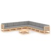 vidaXL 10 Piece Patio Lounge Set, Solid Pinewood Construction, Rustic Design, Gray Polyester Cushions, Patio Furniture Set - 2 of 4