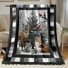 Lomsoe Flannel Throw Blanket with Winter Forest Scene, Deer & Red Cardinals, Natureinspired Decor, Nature Enthusiasts. - 3 of 4