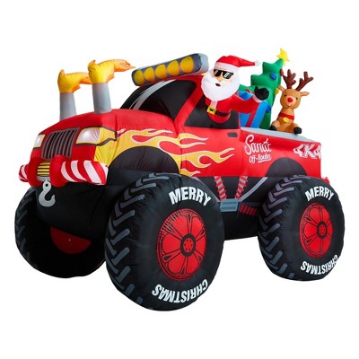 Itopfox 8.5 FT Santa Off-Roader Inflatable Truck with 15 LED Lights Waterproof Outdoor Christmas Decoration for Yard Lawn 1 Piece