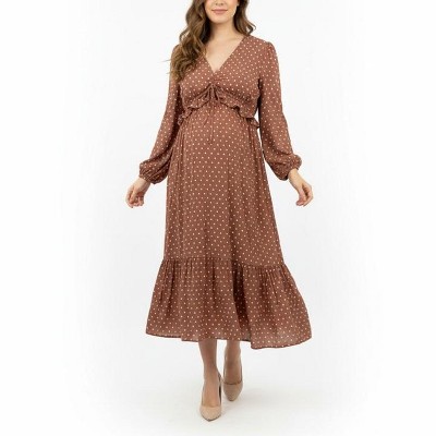 Women's Puff Sleeve Ruffle Midi Maternity Dress | Motherhood Maternity