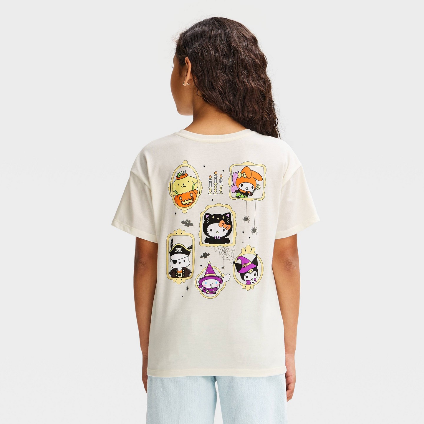 Футболка Sanrio Hello Kitty Halloween Oversized Front and Back Graphic T-Shirt - Cream XL Plus для девочек, цвет: Кремовый — фото 1