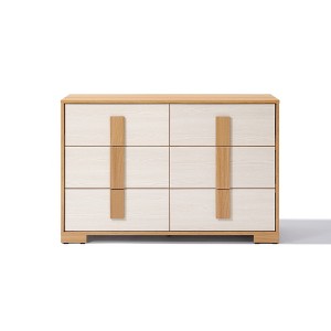 LuxenHome Natural and White 47.2-Inch Wide 6-Drawer Dresser Brown - 1 of 4