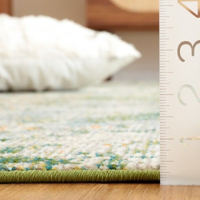 Green and Blue Abstract Stain-Resistant Wool Rug, 3' x 5'