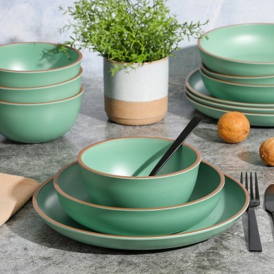 Matte Green Melamine 12-Piece Dinnerware Set for 4