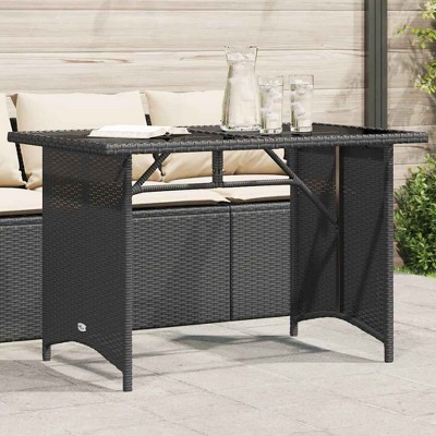 vidaXL Garden Table Black Poly Rattan, Tempered Glass, Powder-Coated Steel