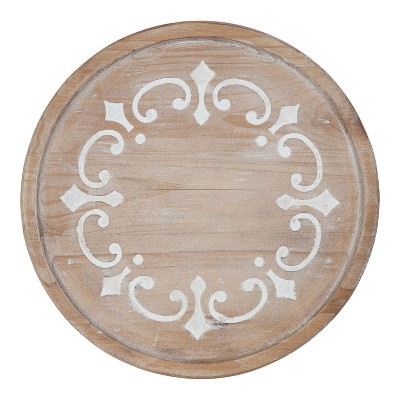 Sherald 11" Whitewashed Wood Pedestal Tray with Metal Stand