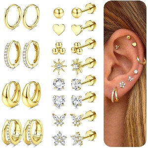 Jstyle Hypoallergenic Gold Stud Hoop Earrings for Women Men Surgical Stainless Steel Flat Back Earrings Small 14K Gold Huggie Hoops - 1 of 4