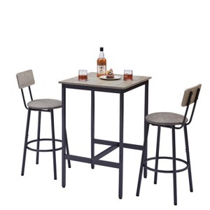 Bar Table Set with 2 Bar Stools, PU Soft Seats & Backrests, Particle Board, for Bar, Home, Office, or Living Room, Grey, One Size - 1 of 4