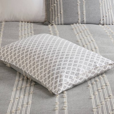 Gray Cotton Jacquard Full/Queen Duvet Cover Set with Shams