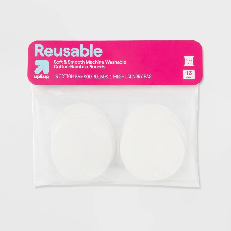 Reusable Make Up Removing Cotton Rounds with Washable Bag - 16ct - up & up™, 1 of 6