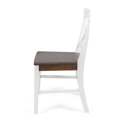 Set of 2 White and Walnut Acacia Wood Cross Back Dining Chairs