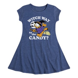 Girls' - Garfield - Witch Way To The Candy Fit & Flair Cap Sleeve Dress - 1 of 3
