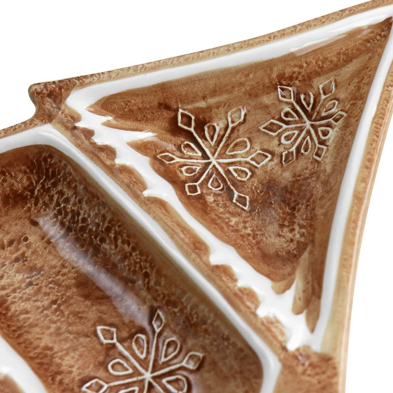 Martha Stewart Ceramic Gingerbread Tree 3 Sectioned Tidbit Tray in Brown, 5 of 8