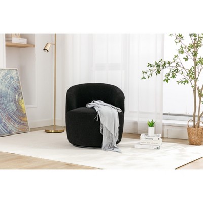 Akoasm Soft Swivel Accent Barrel Sofa & Chair With Metal Black Powder Coating Ring For Living Room, Office & Bedroom-Black