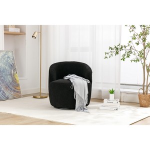 Akoasm Soft Swivel Accent Barrel Sofa & Chair With Metal Black Powder Coating Ring For Living Room, Office & Bedroom-Black - 1 of 4