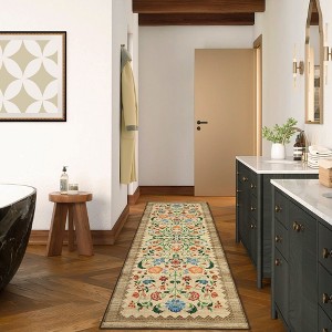 Modern Floral Printed Area Rugs Machine Washable Soft Non Slip Farmhouse Carpet Stain Resistant Low Pile Rug for Kitchen Living Room Laundry Bedroom - 1 of 4