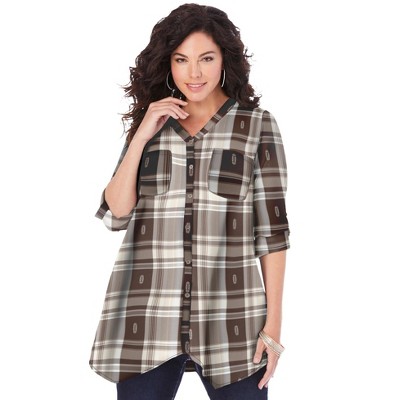 Roaman's Women's Plus Size Soft Plaid Button-Up Big Shirt