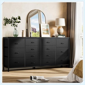 Jojoka 14 Drawer Dresser TV Stand with Charging Station – 63" Black Fabric Entertainment Center for 65-75" TVs, Bedroom & Living Room Use - 1 of 4