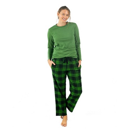 Leveret Womens Pajamas Cotton Top Flannel Pants Plaid Black and Green S