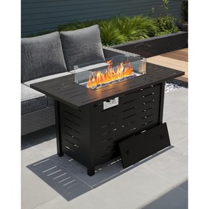 44 in. 48000 BTU Outdoor Propane Fire Pit Table with Ignition System, Glass Rocks Rain Cover, Wind Guard Glass Included for Patio Backyard - 1 of 4