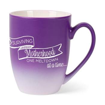 Elanze Designs Surviving Motherhood One Meltdown At A Time Two Toned Ombre Matte Purple and White 12 ounce Ceramic Stoneware Coffee Cup Mug