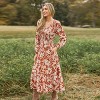 Women's Burnt Orange Terracotta Floral Puff Sleeve Midi Dress - Cupshe - 4 of 4