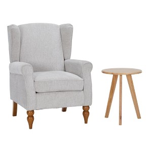 Gulches Beige Polyester Wing Back High Back Reading Chair Natural Wood Coffee Table Set of 1 Vintage Luxury Armchair Rubberwood Frame 400 lb - 1 of 4