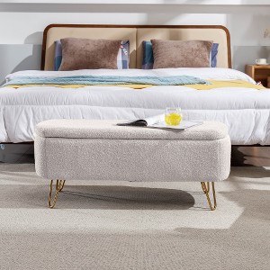 ACEPANO 38.97 in. W Modern Faux Fur Ottoman with Cushion & Storage for Living Room & Bedroom-Ivory White - 1 of 4