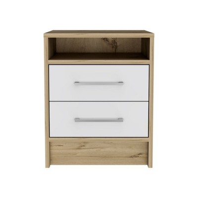GlasFlength Nightstands Modern Two Drawer Bedside Table with Metal Handles Elegant Design for Bedroom Storage, Multicolored, 15.7"*14.7"*19.9"