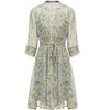 Hobemty Women's V-Neck 3/4 Sleeve Tie Waist Button-Down Floral Chiffon Dress - 2 of 4