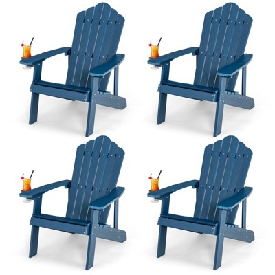 Tangkula 4PCS Adirondack Chair HIPS Adirondack Chair w/Cup Holder Realistic Wood Grain Weather Resistant Outdoor Chair for  380 LBS Weight Capacity Black/Navy/White/Teak/Dark Green/Red/Light Grey/Yellow