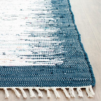 Ivory and Navy Hand Woven Cotton Flatweave Rug 2'6" x 4'