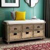 Rustic Wooden Storage Bench with Drawers and Rattan Baskets - Removable Cushion for Living Room, Bedroom, Hallway - image 2 of 4