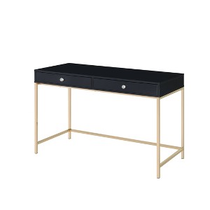 Vynxaria Black High Gloss Gold 2-Drawer Desk Modern Glam Design for Luxurious Home Offices - 1 of 4